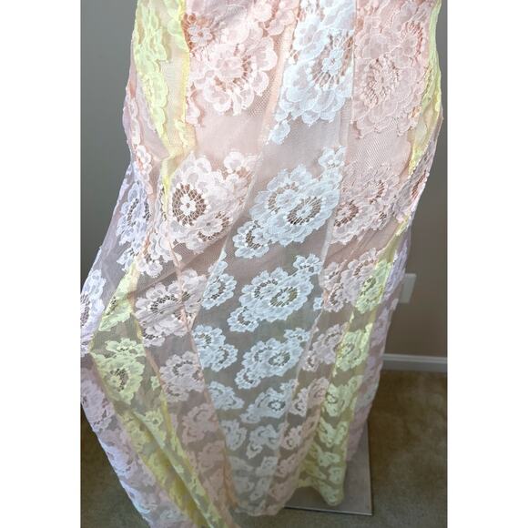 For Love & Lemons Blossom Floral Lace Sheer Multi Pink and Yellow Dress Sz XXS - Picture 9 of 12